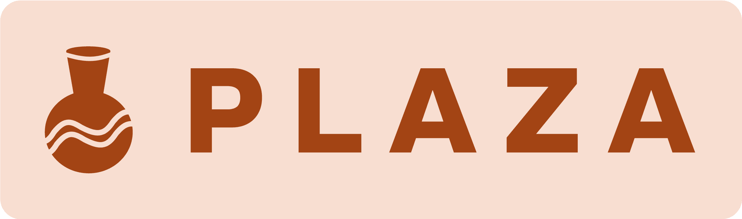 The final Plaza logo: a terracotta vase mark beside the PLAZA wordmark