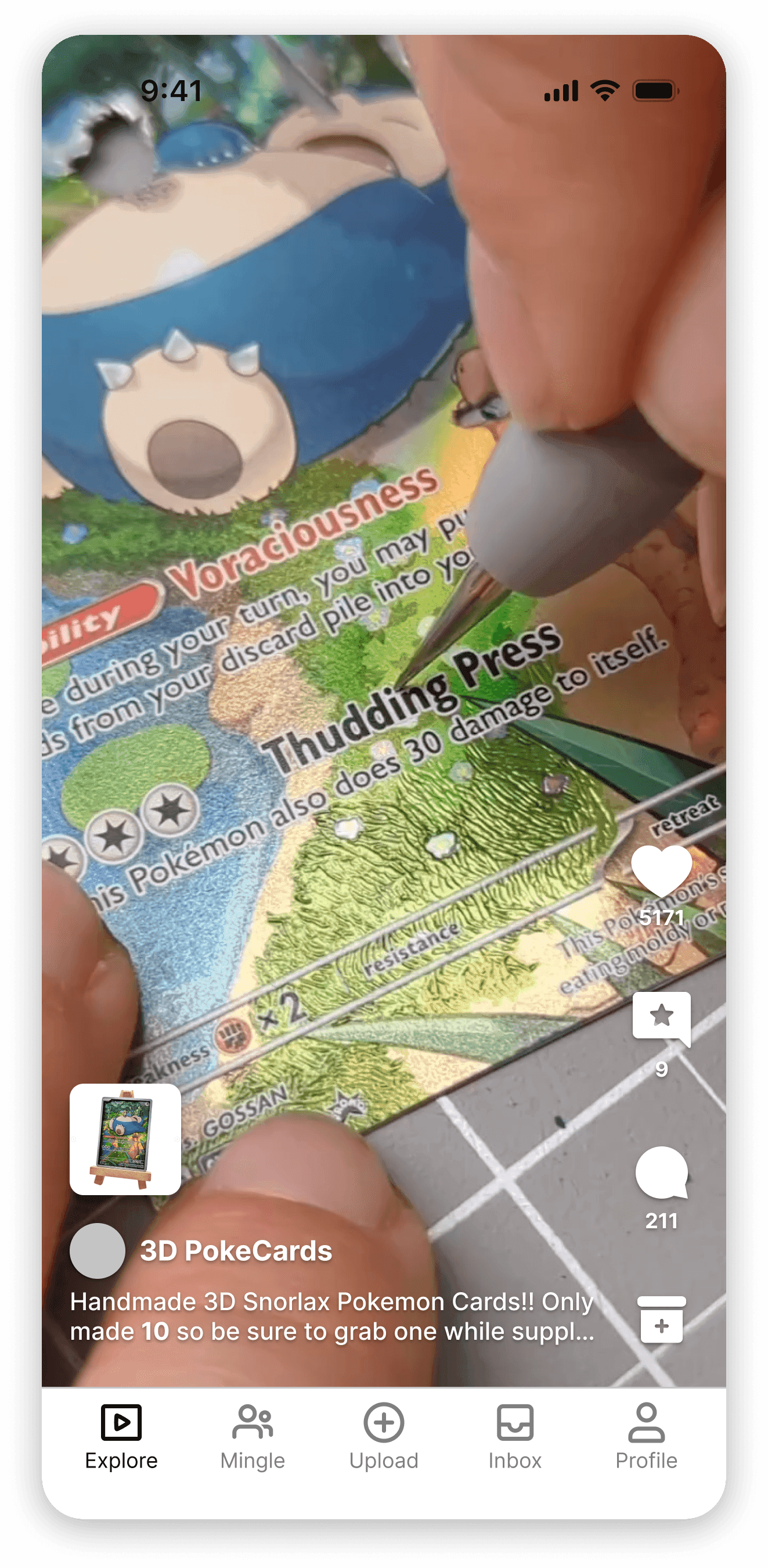 The original Explore feed showing a seller's video
