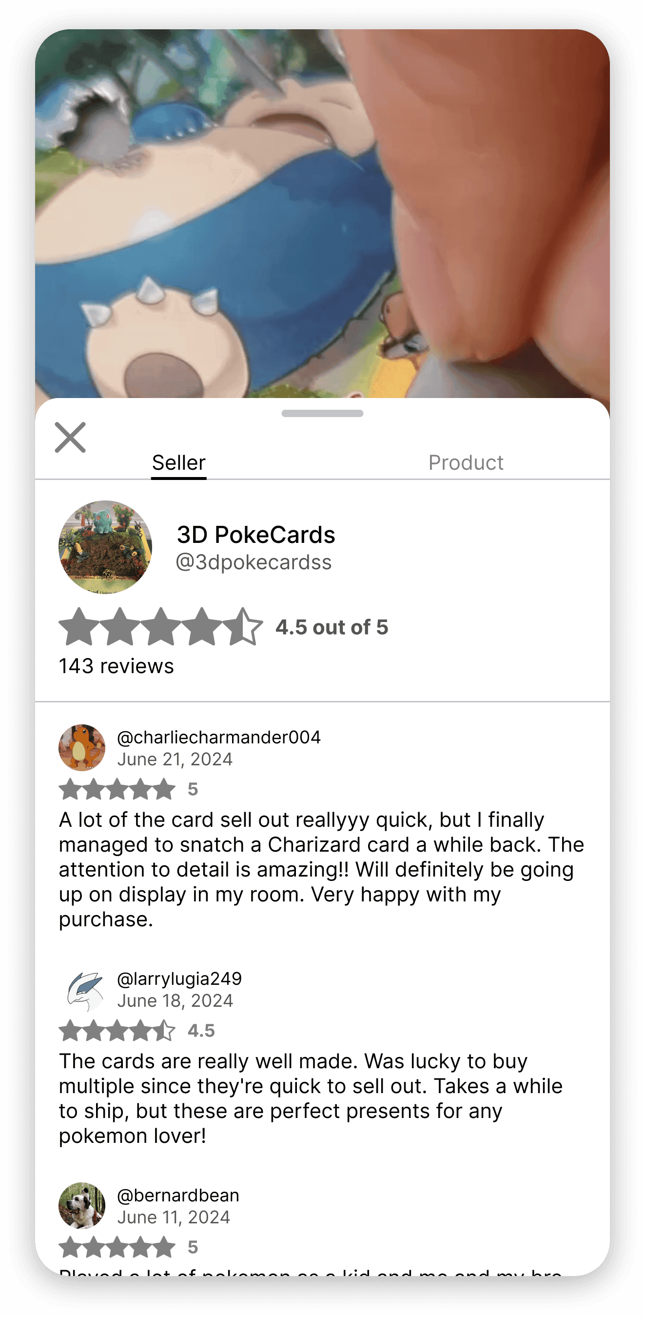 The original seller sheet with star ratings and reviews