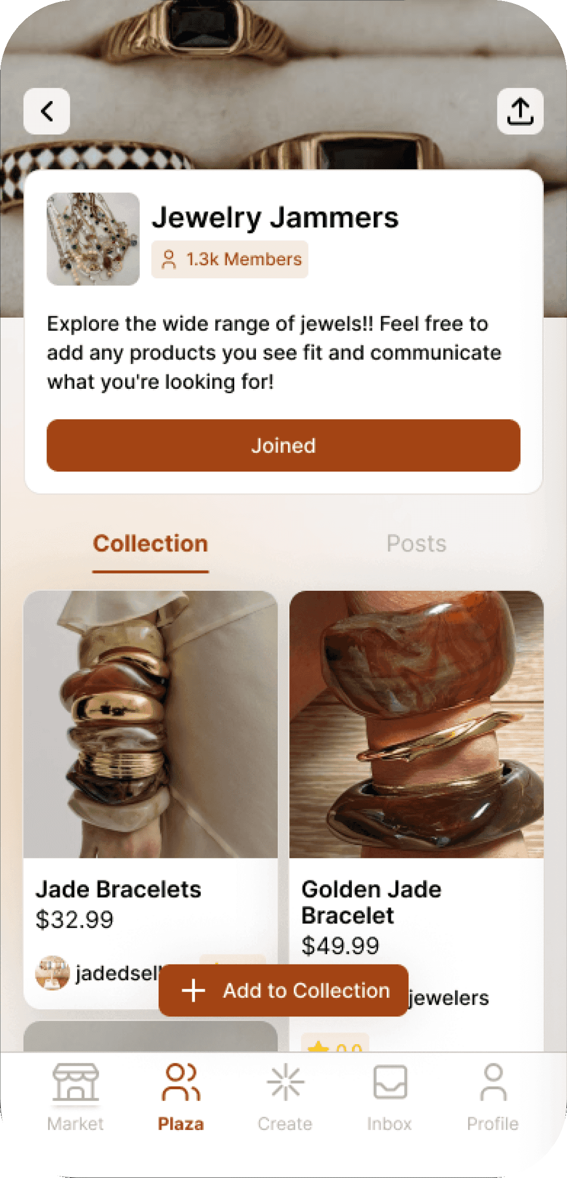 Jewelry Jammers group page showing its product collection