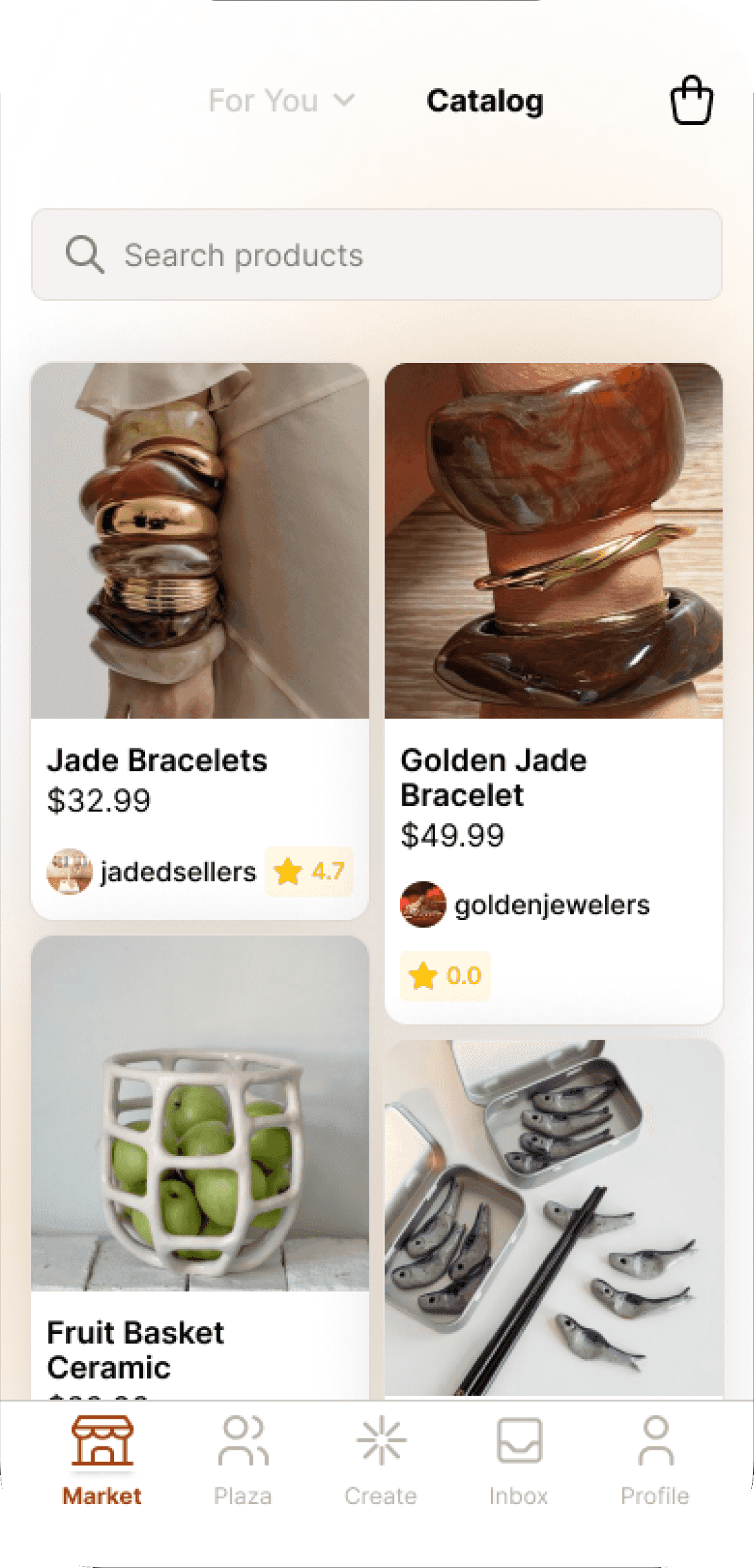 Catalog grid of handmade products