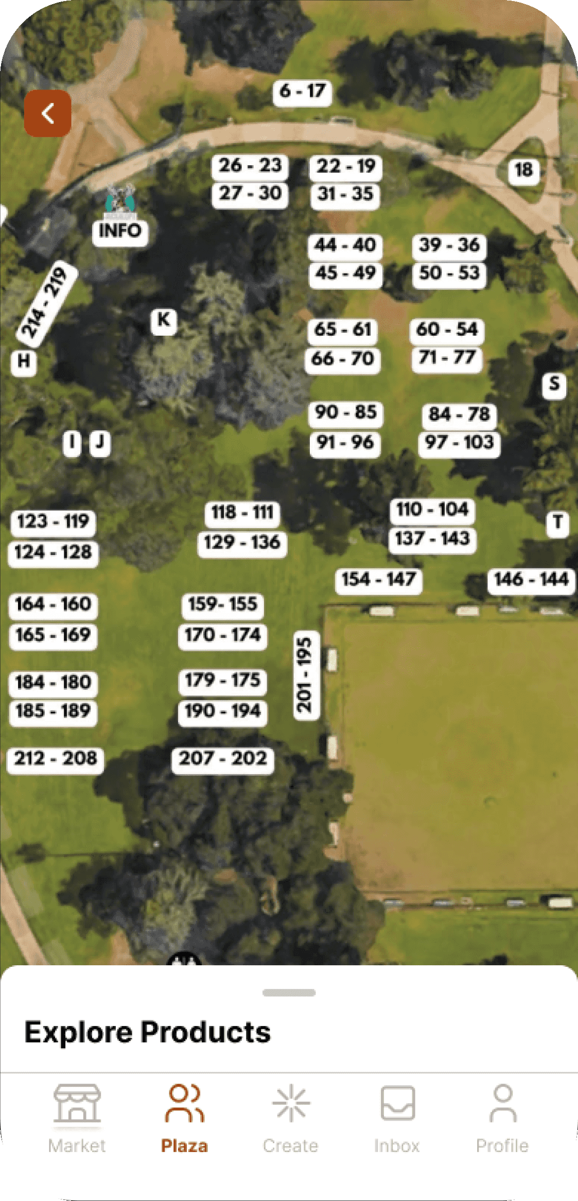Plaza's interactive Arts Festival Map with numbered booths