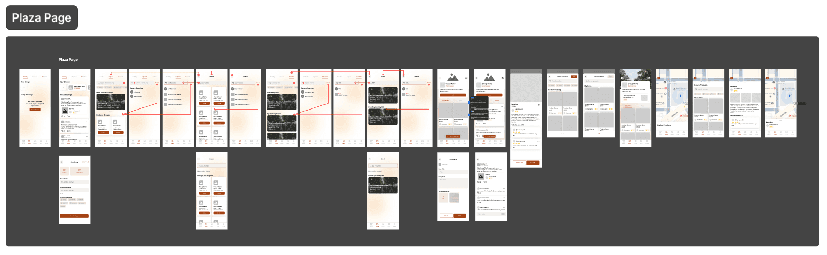 Mid-fidelity Plaza page screens