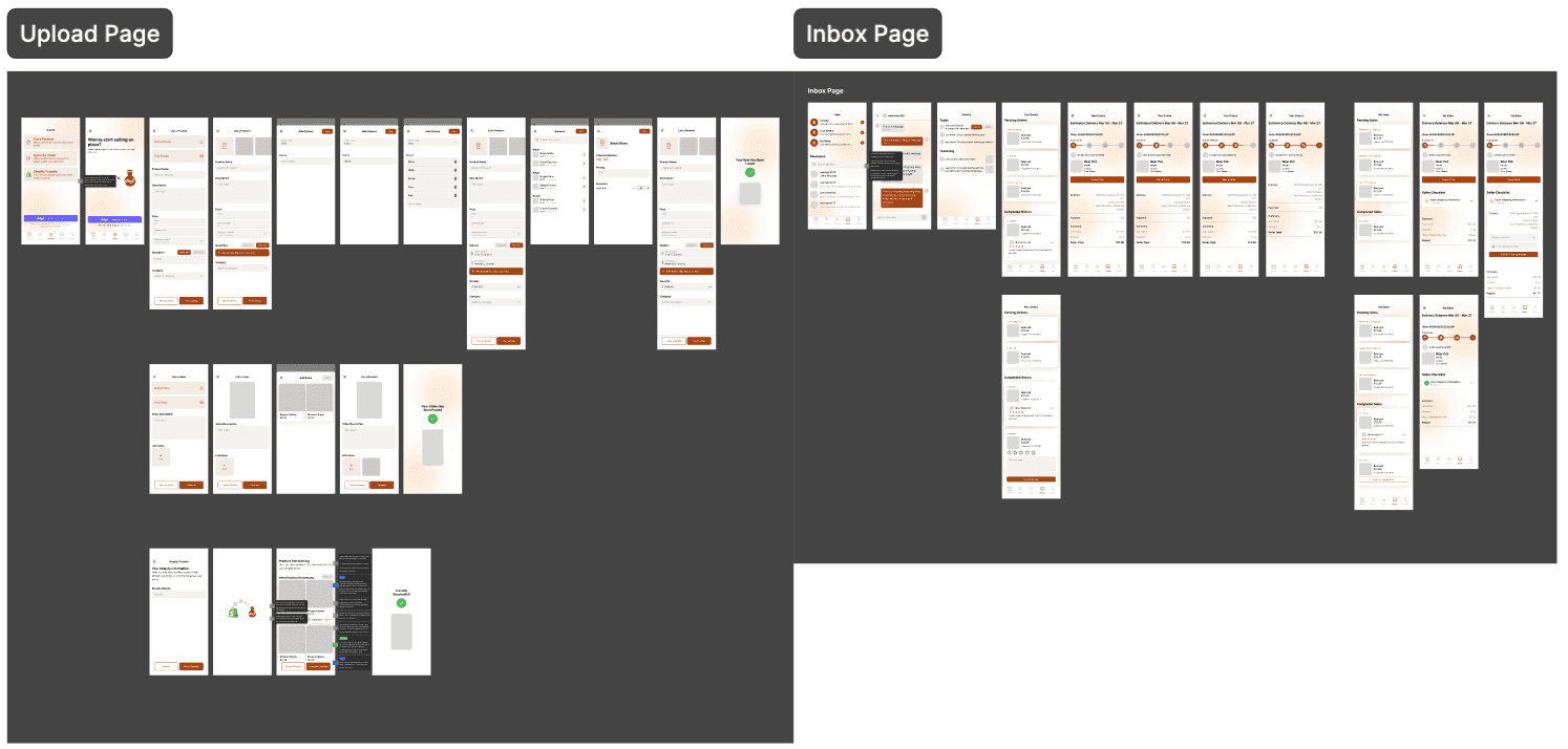 Mid-fidelity Upload and Inbox screens
